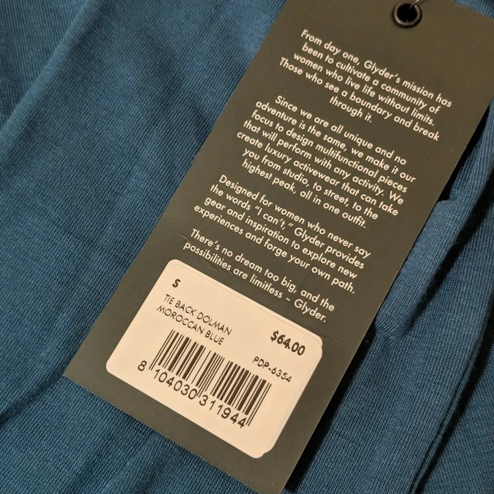 NWT GLYDER Tie Back Dolman Moroccan Blue Long Sleeve Shirt, Multiple Sizes - Picture 12 of 13